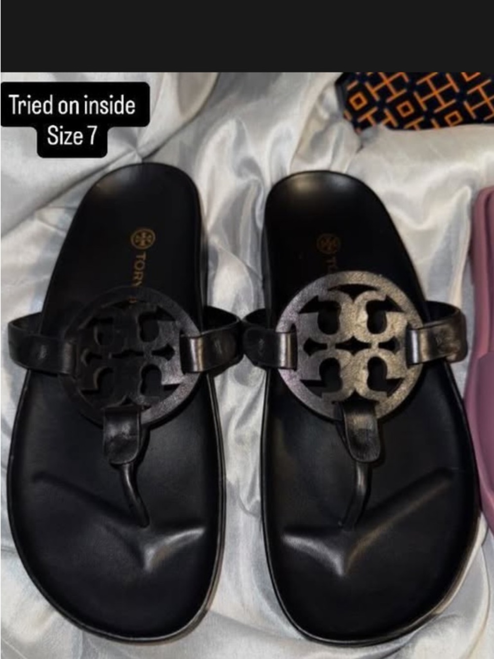 Tory Burch Black Logo Thong Sandals